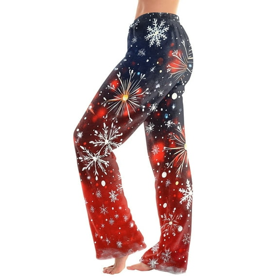 Women's Christmas Printed Plush Casual Pants with Drawstring Elastic Waist, Long Trousers for Home and Casual Wear, Comfortable Design,Wine,XS