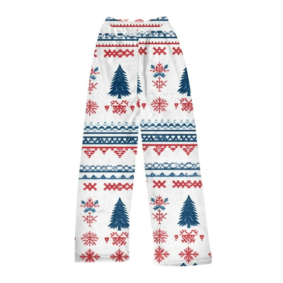 Women's Christmas Printed Plush Pants, Full Length Long Trousers for Winter Casual Wear, Soft and Warm Fleece Material with Festive Design,Royal Blue,XL