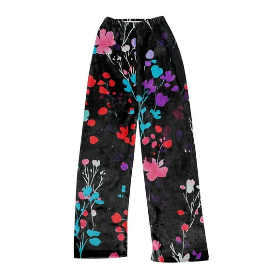 Women's Christmas Printed Plush Pants, Full Length Long Trousers for Winter Casual Wear, Soft and Warm Fleece Material with Festive Design for Women,Purple,M