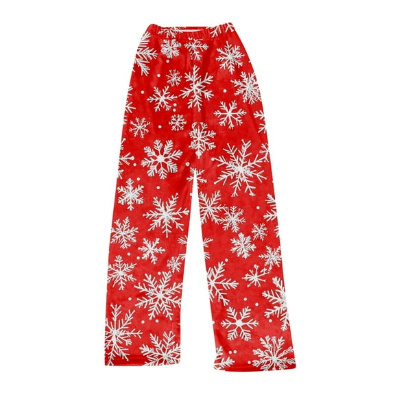 Women's Christmas Printed Plush Pants, Full Length Long Trousers for Winter Casual Wear, Soft and Warm Fleece Material with Festive Design for Women,Red,M