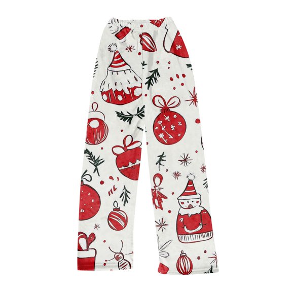 Women's Christmas Printed Plush Pants, Full Length Long Trousers for Winter Casual Wear, Soft and Warm Fleece Material with Festive Design for Women,Vermilion,M