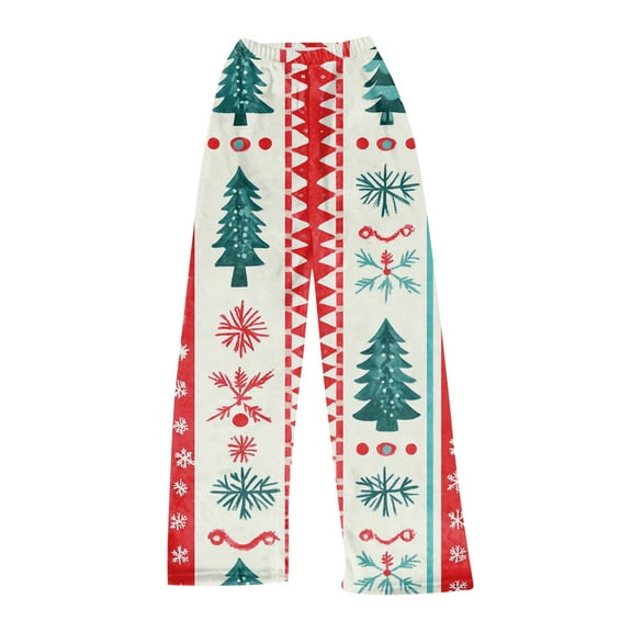 Women's Christmas Printed Plush Pants, Full Length Long Trousers for Winter Casual Wear, Soft and Warm Fleece Material with Festive Design for Women,White,L