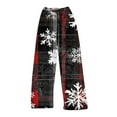 thumbnail image 1 of Women's Christmas Printed Plush Pants, Full Length Long Trousers for Winter Casual Wear, Soft and Warm Fleece Material with Festive Design,Black,S, 1 of 5