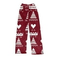 thumbnail image 1 of Women's Christmas Printed Plush Pants, Full Length Long Trousers for Winter Casual Wear, Soft and Warm Fleece Material with Festive Design,Deep Red,L, 1 of 5