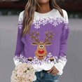 thumbnail image 1 of Women's Christmas Printed Round Neck Sweatshirt, Long Sleeve Casual Pullover Top, Raglan Sleeve Holiday Graphic Fall Winter Clothes,Purple,4XL, 1 of 7