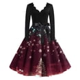 thumbnail image 1 of Women's Christmas Printed V-Neck Large Hem Audrey Dress Long Sleeve Dress with Christmas Tree Pattern, Flare Skirt, Retro Style for Party, Casual, Holiday Events,Purple Pink,M, 1 of 3