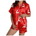 thumbnail image 1 of Women's Christmas Reindeer Print Pajama Set Cozy Short Sleeve Sleepwear Soft Outfit Holiday Nightwear Comfortable Two Piece, 1 of 2