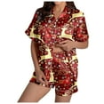 thumbnail image 1 of Women's Christmas Reindeer Print Pajama Set Cozy Short Sleeve Sleepwear Soft Outfit Holiday Nightwear Comfortable Two Piece, 1 of 2