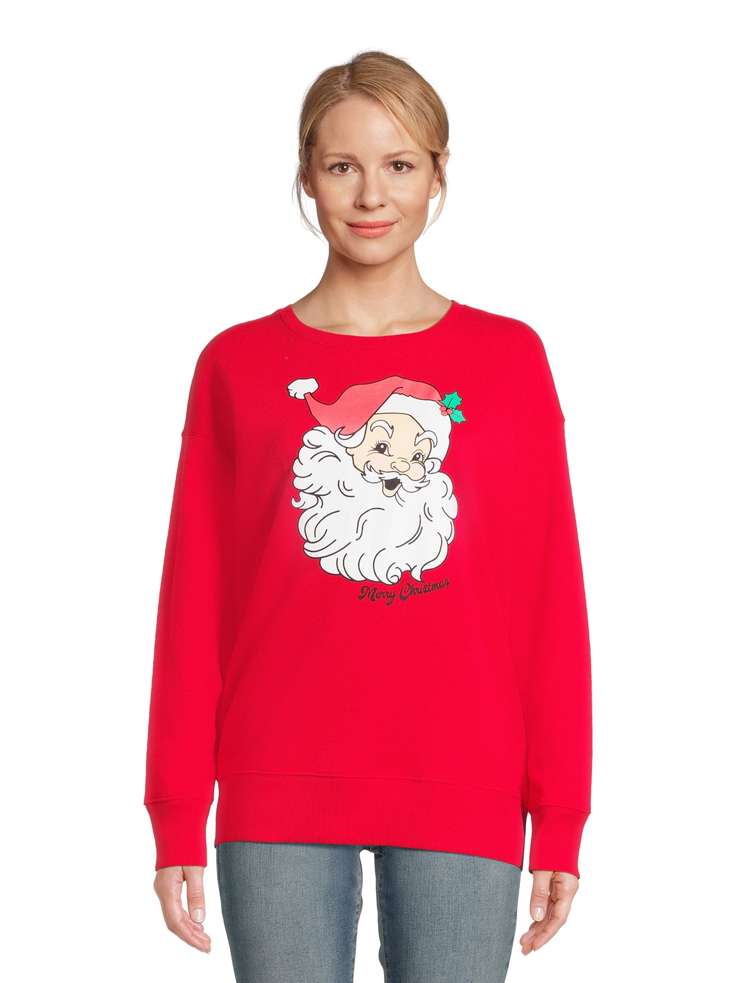 Women's Christmas Santa Claus Long Sleeve Pullover, Fleece Graphic ...
