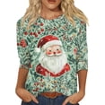 thumbnail image 1 of Women's Christmas Santa Claus and Reindeer Graphic Long Sleeve Casual Top Festive Holiday Shirt, 1 of 5