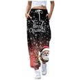 thumbnail image 1 of Women's Christmas Santa Pants Holiday Casual Trousers Festive Comfortable Wear Soft Stretchy Elastic Waist Stylish Seasonal Outfit, 1 of 2