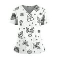 thumbnail image 1 of Women's Christmas Scrub Top Stretchy Vneck Short Sleeve Cute Xmas Printed Christmas Nursing Work Uniform T Shirts with Pockets, 1 of 5