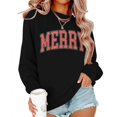 thumbnail image 1 of Women's Christmas Sequined Long Sleeve Shirt Christmas Sweater Patchwork Crew Neck Pullover Top, 1 of 8