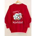 thumbnail image 1 of Women's Christmas Sheep Sweatshirt,  Fleece Crew Neck, Festive Navidad Print, Casual All-Season Knit Fabric Top, 250gsm, Cozy Holiday Fashion with Santa Hat, 1 of 6