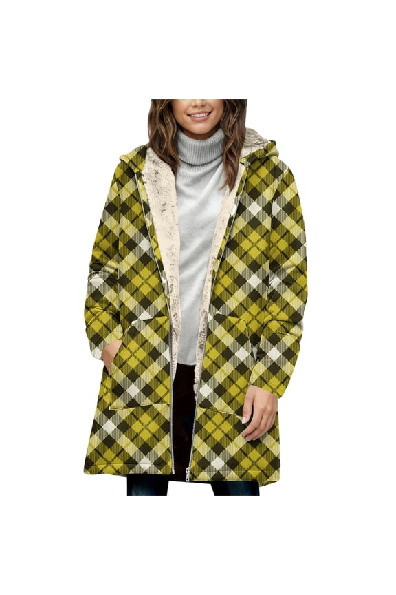 Women's Christmas Sherpa Lined Plaid Shacket - Oversized Hooded Full-Zip Winter Coat, Warm Faux Shearling Festive Outerwear