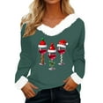 thumbnail image 1 of Women's Christmas Shirt long Sleeve V Neck Plush Hem Printed Pullover Tops Olive Green XL, 1 of 4