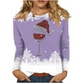 thumbnail image 1 of Women's Christmas Shirts Graphic Print Long Sleeve Crewneck Pullover Top Purple 3XL, 1 of 6