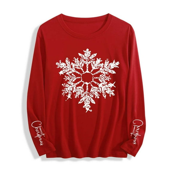 Women's Christmas Shirts Long Sleeve Crew Neck Christmas Graphic Pullovers Xmas Holiday Party Tees Tops (XL, Red)