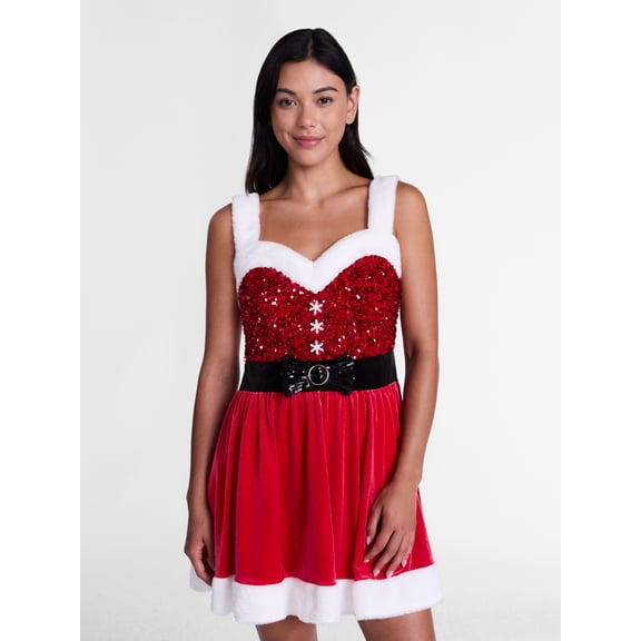 Women’s Christmas Sleeveless Santa Mini Dress by Holiday Time, Sizes XXS-XXL