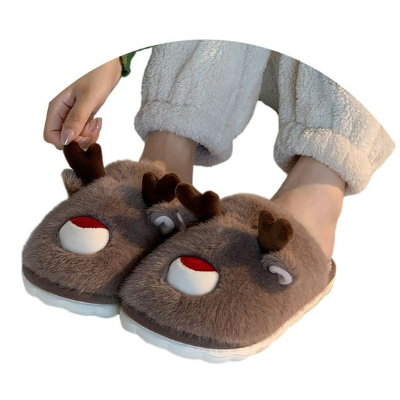 Women's Christmas Slippers Xmas Reindeer Non Slipper Winter Soft House Shoes