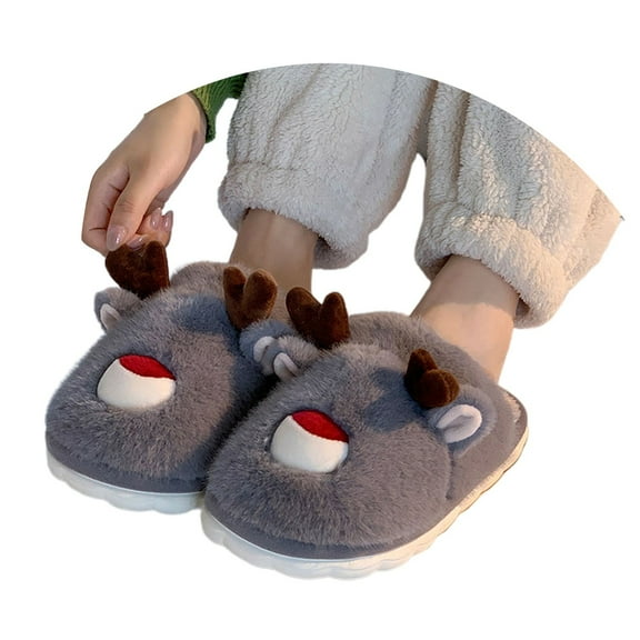 Women's Christmas Slippers Xmas Reindeer Non Slipper Winter Soft House Shoes