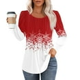 thumbnail image 1 of Women's Christmas Snowflake Print Long Sleeve T-Shirt Casual Holiday Tunic Top Red and White, 1 of 4