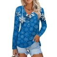 thumbnail image 1 of Women's Christmas Snowflake Print Long Sleeve V-Neck Button Down Casual Blouse Top Festive Holiday Shirt, 1 of 5