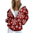 thumbnail image 1 of Women's Christmas Snowflake Print Zip-Up Hoodie Festive Holiday Winter Warm Fleece Jacket with Pockets, 1 of 5
