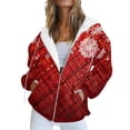 thumbnail image 1 of Women's Christmas Snowflake Print Zip-Up Hoodie Festive Holiday Winter Warm Fleece Jacket with Pockets, 1 of 5