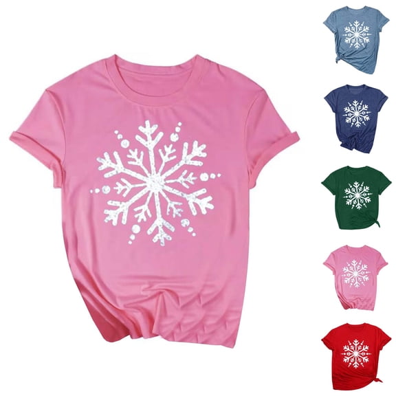 Women's Christmas Snowflake Tshirt Shirts 2025 Short Sleeve Crewneck Holiday Xmas Graphic Tees