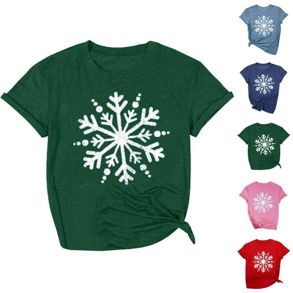Women's Christmas Snowflake Tshirt Shirts 2025 Short Sleeve Crewneck Holiday Xmas Graphic Tees