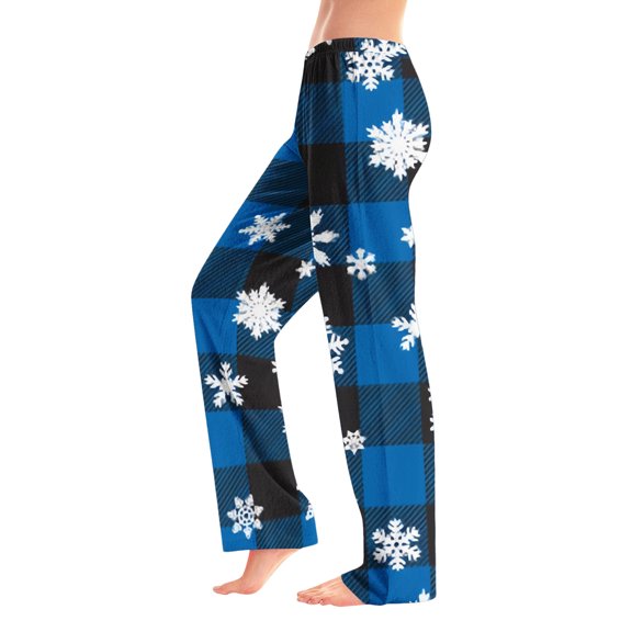 Women's Christmas Snowflakes and Trees Print Plush Pajama Pants, Soft and Comfortable Home Wear Trousers for Winter, Casual Sleepwear with Elastic Waist,Dark Blue,M