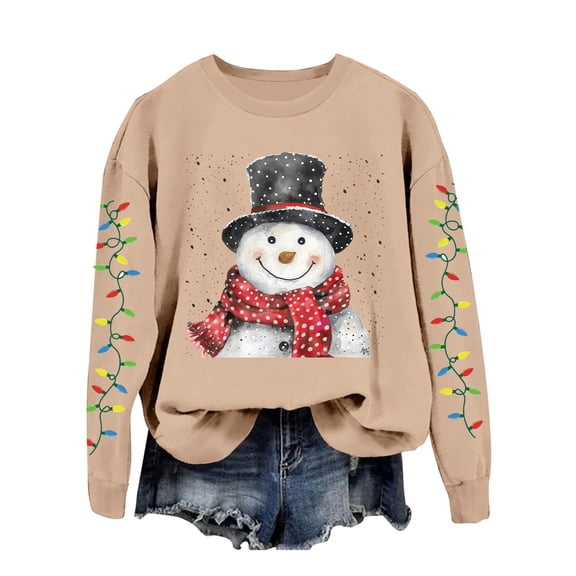 Women's Christmas Snowman Printed Casual Sweatshirt Long Sleeve Crew Neck Pullover Holiday Festive Top