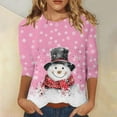 thumbnail image 1 of Women's Christmas Snowman Printed Round Neck Three Quarter Sleeve Casual T Shirt Top Short Sleeve Athletic Shirt Womens Athletic Tee Shirts Short Sleeve for Women Casual Womens Tee Shirts Short Sleeve, 1 of 3