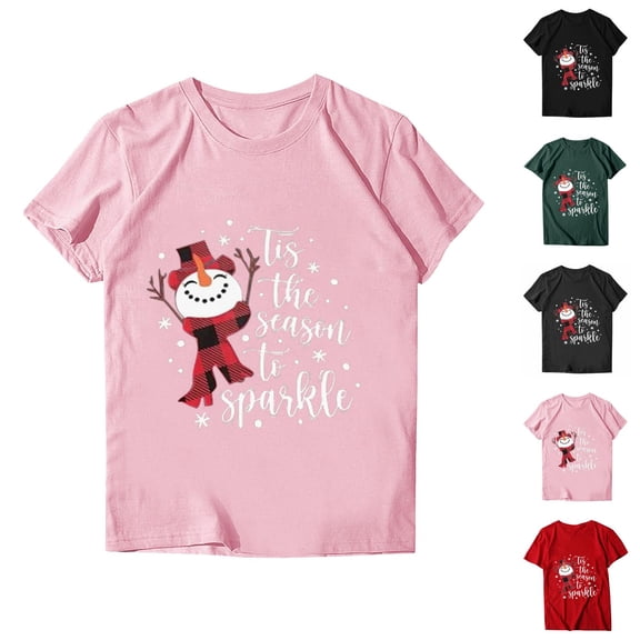 Women's Christmas Snowman Tshirt 2025 Short Sleeve Crewneck It's The Season To Sparkle Graphic Tees