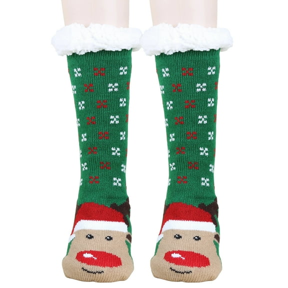 Women's Christmas Socks Floor Socks Snow Boots Thickened Fleece Home Sleep Socks Carpet Sock Covers - Dark Green