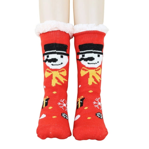 Women's Christmas Socks Floor Socks Snow Boots Thickened Fleece Home Sleep Socks Carpet Sock Covers - Vermilion