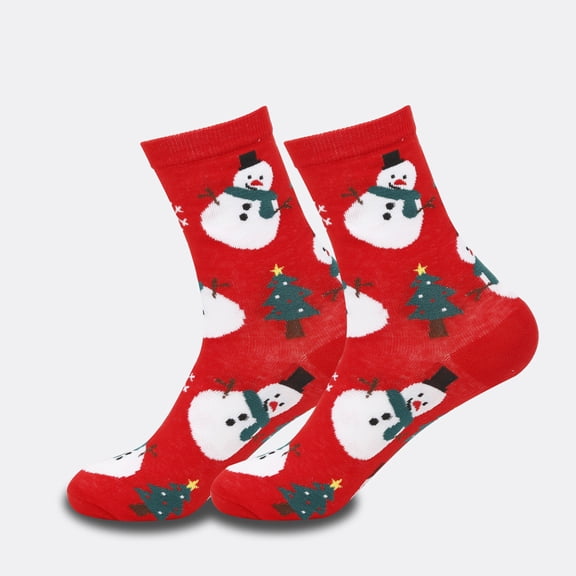 Women's Christmas Socks - Multicolored Cartoon Christmas Cotton Socks with Christmas Themes, Cozy and Fun, Red Color for Celebration