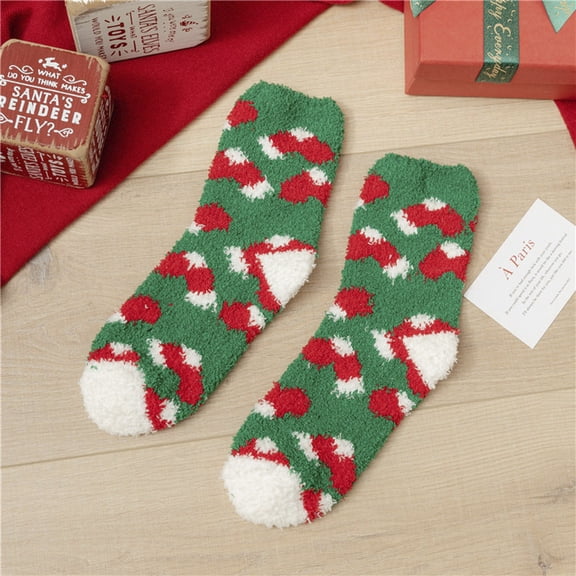 Women's Christmas Stockings Cozy Coral Fleece Plush Mid Crew Holiday Stocking for Women Fuzzy Lounge Socks Party Christmas Gift Winter Thermal Socks