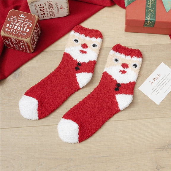 Women's Christmas Stockings Cozy Coral Fleece Plush Mid Crew Holiday Stocking for Women Fuzzy Lounge Socks Party Christmas Gift Winter Thermal Socks