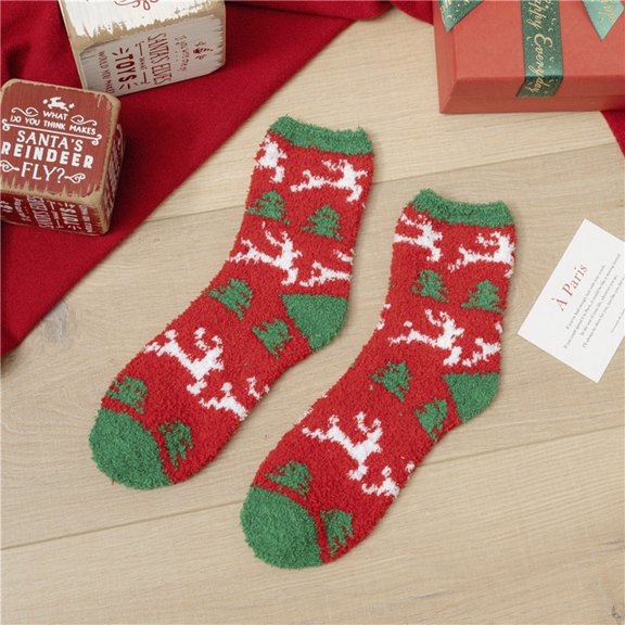 Women's Christmas Stockings Cozy Coral Fleece Plush Mid Crew Holiday Stocking for Women Fuzzy Lounge Socks Party Christmas Gift Winter Thermal Socks