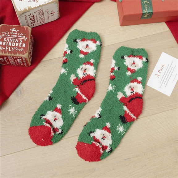 Women's Christmas Stockings Cozy Coral Fleece Plush Mid Crew Holiday Stocking for Women Fuzzy Lounge Socks Party Christmas Gift Winter Thermal Socks