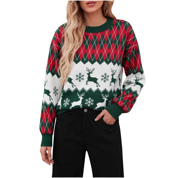 Women's Christmas Sweater Cable Knit Long Sleeve Crewneck Pullover Top Red XL