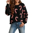 thumbnail image 1 of Women's Christmas Sweater Funny Merry Xmas Candy Cane Print Long Sleeve Knit Tops 2025 Holiday Casual Crewneck Pullover Shirts, 1 of 4