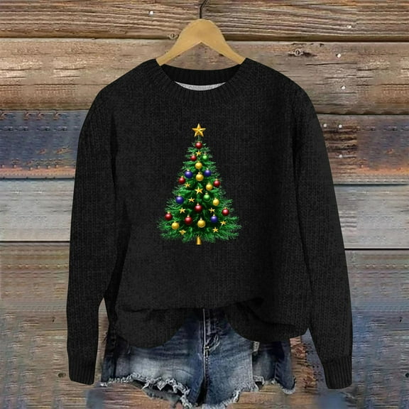 Women's Christmas Sweater Sweatshirt for Women Round Neck Long Sleeve Christmas Print Pullover Sweater for A Cozy Holiday Look
