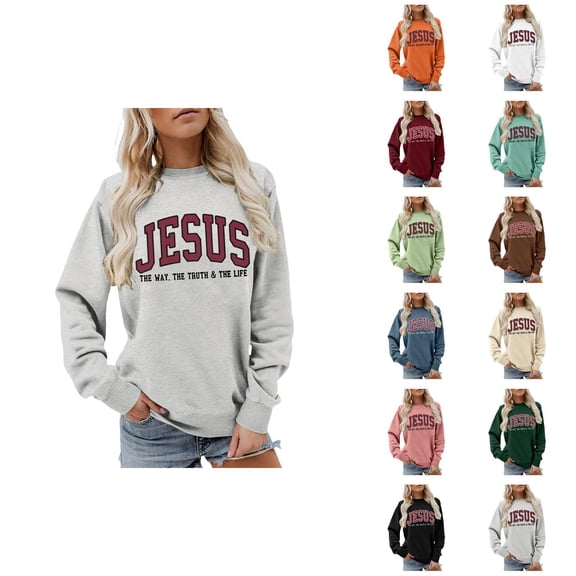 Women's Christmas Sweatshirt 2025 Long Sleeve Crewneck Jesus The Way The Truth The Life Christian Sweat Shirts Pullover Top