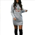 thumbnail image 1 of Women's Christmas Sweatshirt Dress Long Sleeve Santa Printed Crewneck Mini Skirt for Holiday Gray XL, 1 of 8