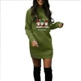 thumbnail image 1 of Women's Christmas Sweatshirt Dress Long Sleeve Santa Printed Crewneck Mini Skirt for Holiday Olive Green XL, 1 of 8