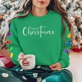thumbnail image 1 of Women's Sweatshirt Fleece Lined Merry Christmas Graphic Pullover Long Sleeve Crewneck Tops Holiday Party Wear Casual Blouse, 1 of 9