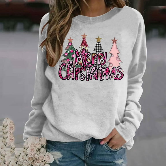 Women's Christmas Sweatshirt Graphic Print Long Sleeve Crewneck Sweatshirt Pullover Holiday Party Top Cozy Casual Streetwear Style